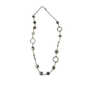 Long Silver Chain Rock Necklace Stone Metal Beads Womens Fashion Jewelry u